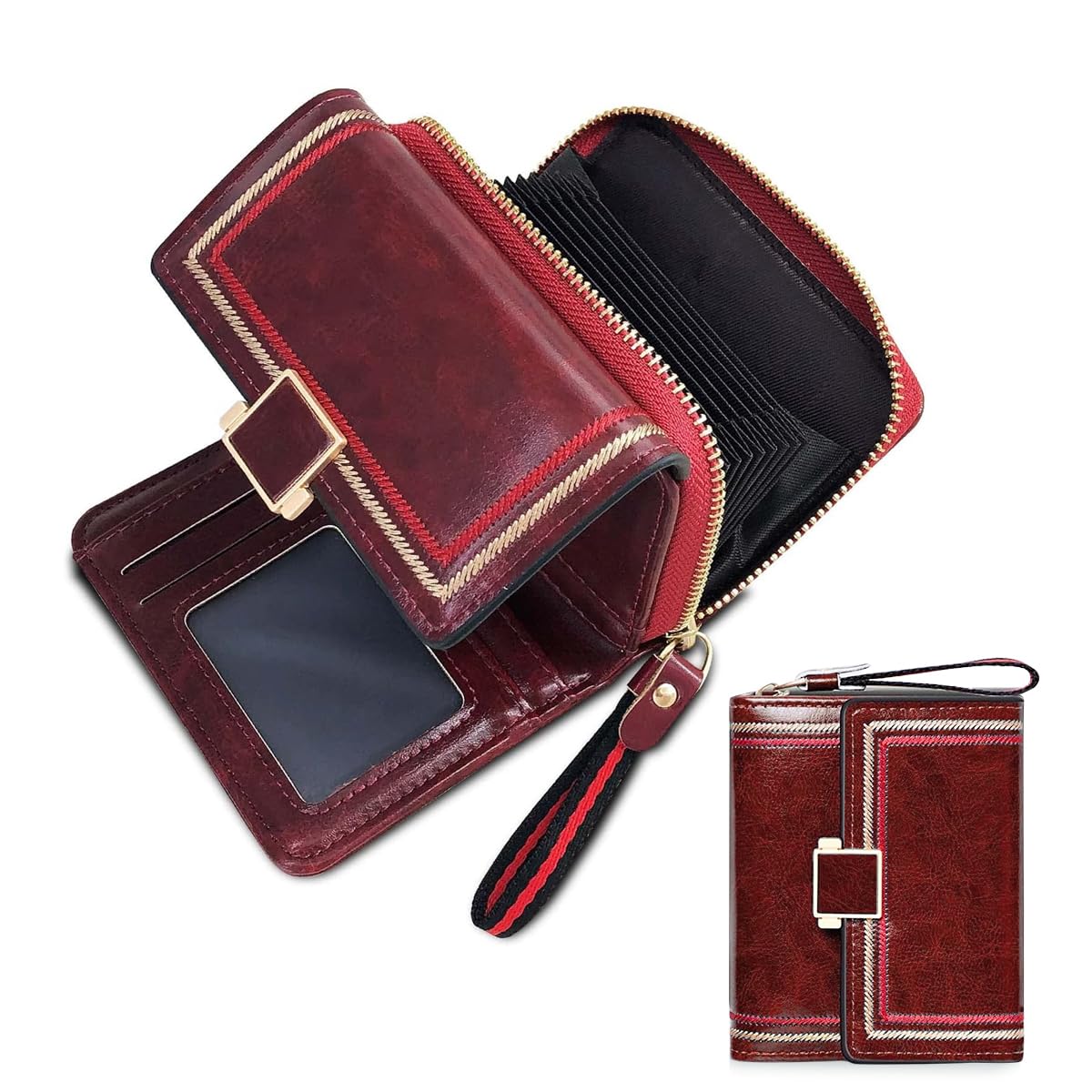 PALAY Mini Wallet for Women with Bifold Design and RFID Protection featuring PU Leather in Vintage Burgundy Red | Compact Purse for Cards and Coins