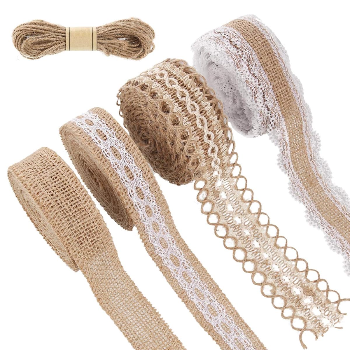 PALAY Jute Rope Burlap Ribbon for Craft and Gift Wrapping featuring 4 Rolls 13.12ft & 32.8ft Hemp Rope Natural Fabric | Rustic Wedding Decorations