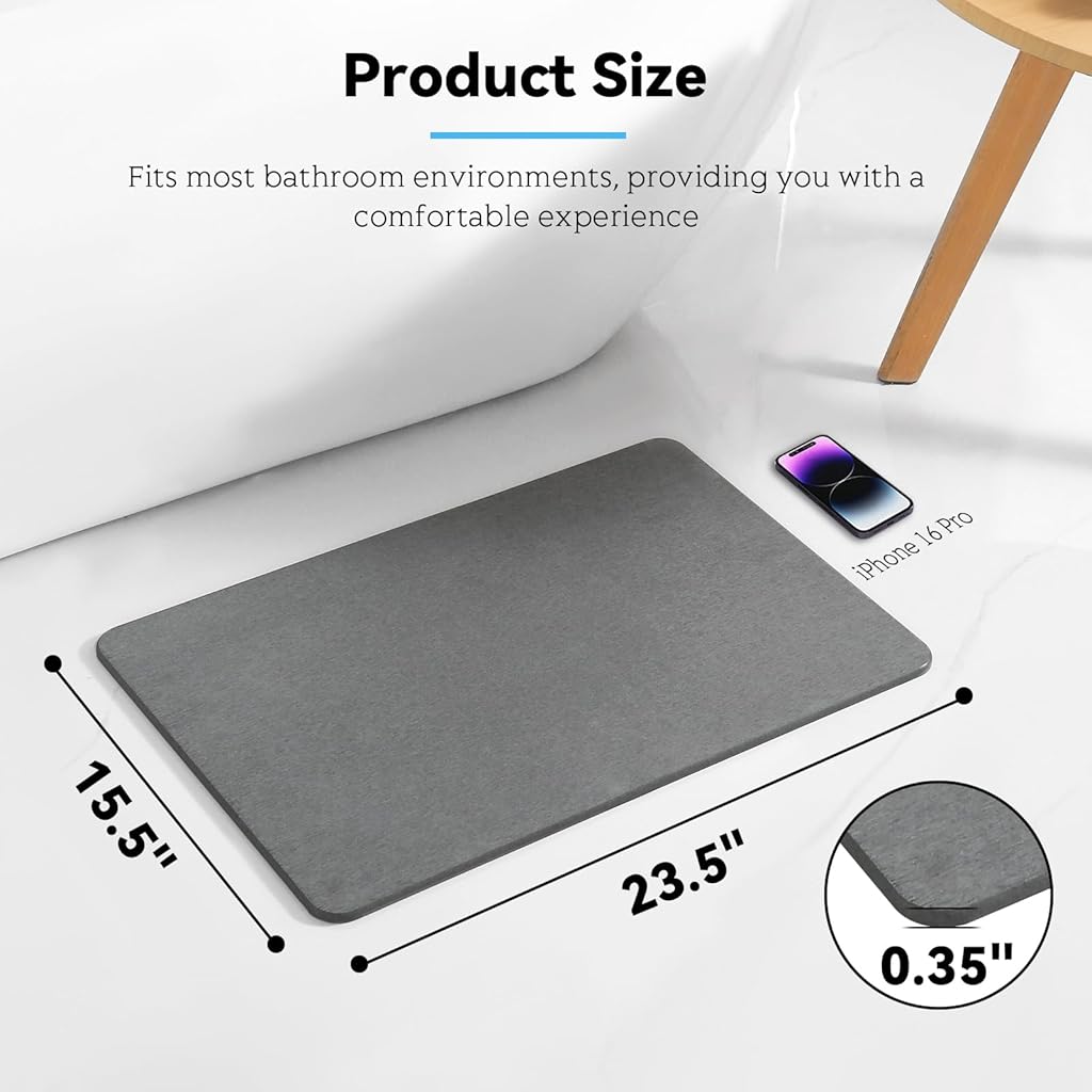 PALAY® Alfombrilla de baño de piedra, de secado rápido, antideslizante, de tierra de diatomeas, para baño, superabsorbente, fácil de limpiar