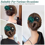 PALAY® Hair Buns for Women Floral Magic Bun Maker for Hair Bun Accessories Pearl French Hair Bun Clips Elegant Hairstyle Twist Juda Hair Accessories for Women, Girls - Green
