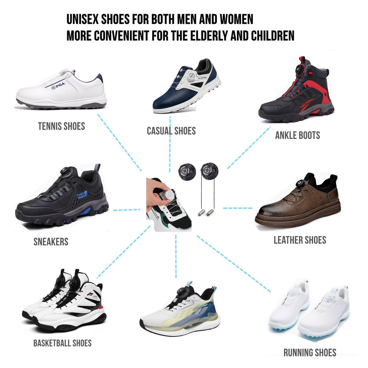 PALAY Shoelace Alternatives for Sneakers and Casual Shoes with 1.2m Wire & Knob Adjustment
