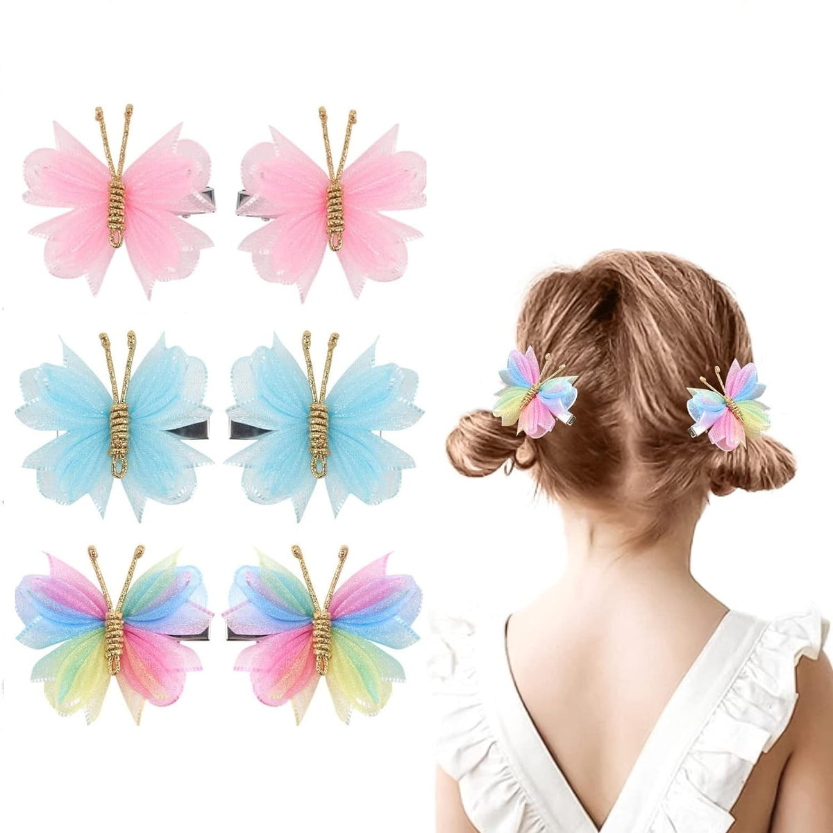 PALAY Hair Bows for Kids Girls featuring 6 Butterfly Clips 2 in each | Colorful Accessory Set