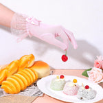 PALAY Lace Gloves for Wedding and Party with Satin Bow and Polka Dot Cuff | Pink Mesh Elegance