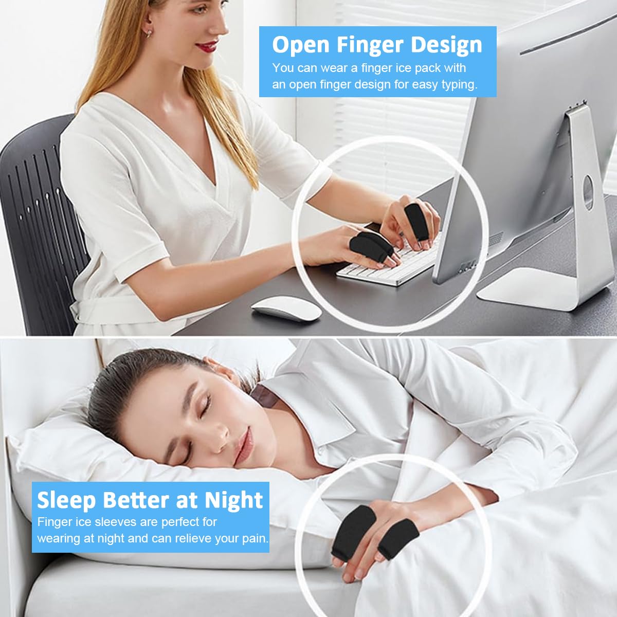 HANNEA® 4 Piezas de Mangas de Dedo Refrescantes, Protección de Dedos, Guantes de Apoyo con Gel para Alivio del Dolor por Artritis, Tendinitis, Dedo Gatillo, Hinchazón, Nudillos Doloridos