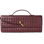 PALAY® Burgundy Woven Leather Clutch Bag for Women, Intreccio Style Evening Purse with Gold Twist Lock, Convertible Shoulder & Crossbody Handbag, Elegant Purse Bag for Weddings, Parties