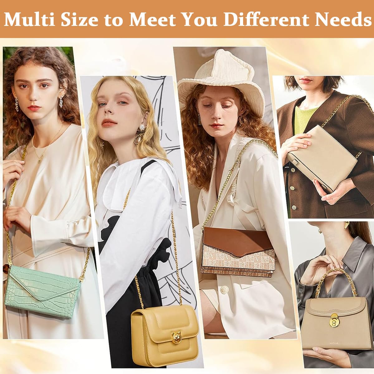 PALAY® Gold Purse Chain, 5PCS Crossbody Chain Strap, Gold Belt Chain, Chain Replacement Accessories, Purse Extender Strap for Crossbody Bags, Purses, Handbags - 5 Sizes