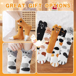 PALAY® 5 Pairs Winter Floor Socks for Women Girls Soft Warm Coral Fleece Socks Cartoon Cat Claw Overankle Socks Winter Home Warm Socks Home Floor Socks Christmas Gift for Girls