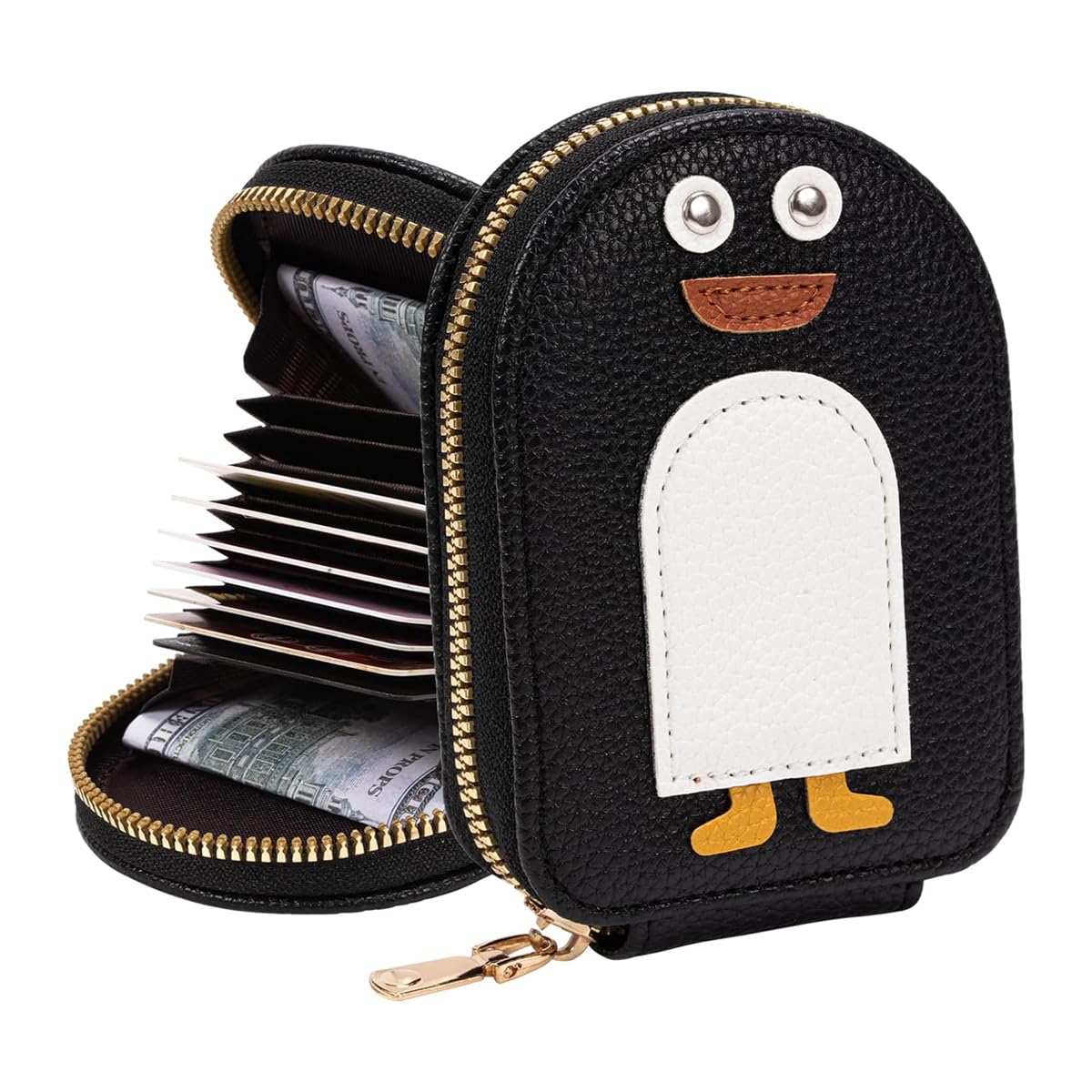 PALAY Travel Card Holder with 8 Slots and Secure Zipper Closure | PU Penguin Print Wallet