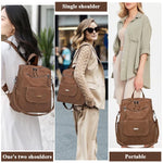 PALAY PU Leather Backpack for Women with 12x11 in Capacity and Back Zipper Pocket | Brown 3 PCS Set