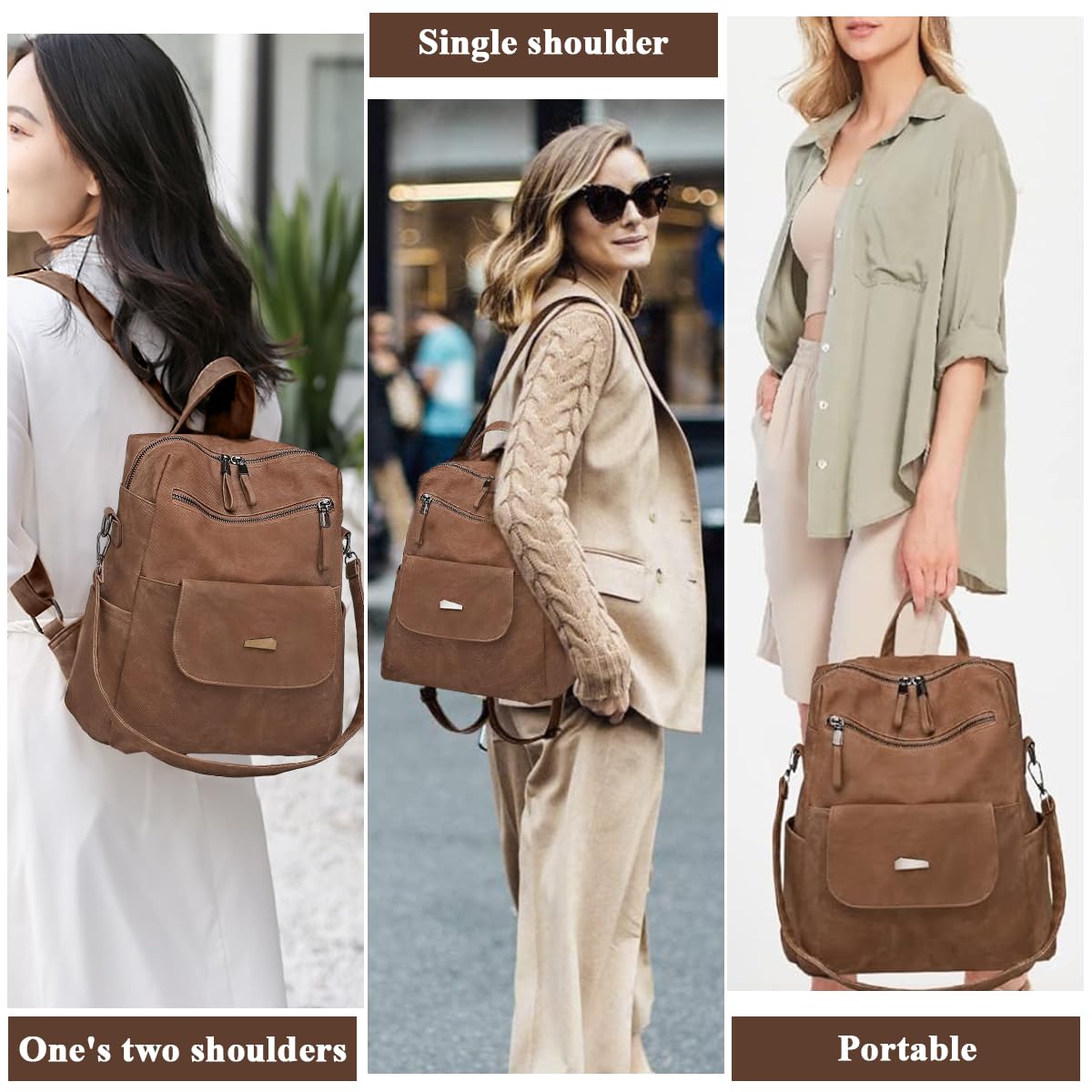PALAY PU Leather Backpack for Women with 12x11 in Capacity and Back Zipper Pocket | Brown 2 PCS