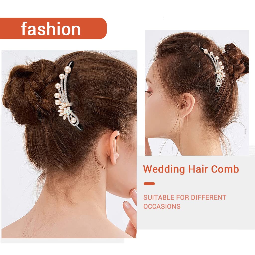 PALAY Hair Comb Clip for Women with 7 Claw Design and Rhinestone Flower | 10×9 cm Acrylic Bun Accessory