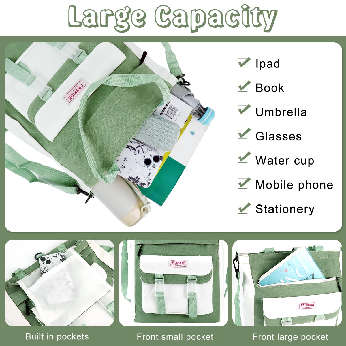 PALAY Tote Bag for College with Adjustable Backpack Straps and Easy Access Pouch 29x33cm