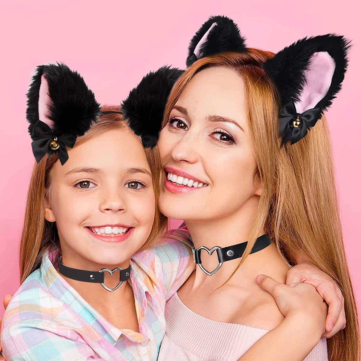 PALAY Cat Ears Headband Choker Set for Cosplay and Party Wear featuring Plush Furry Ears & Bell | Ideal for Women and Girls