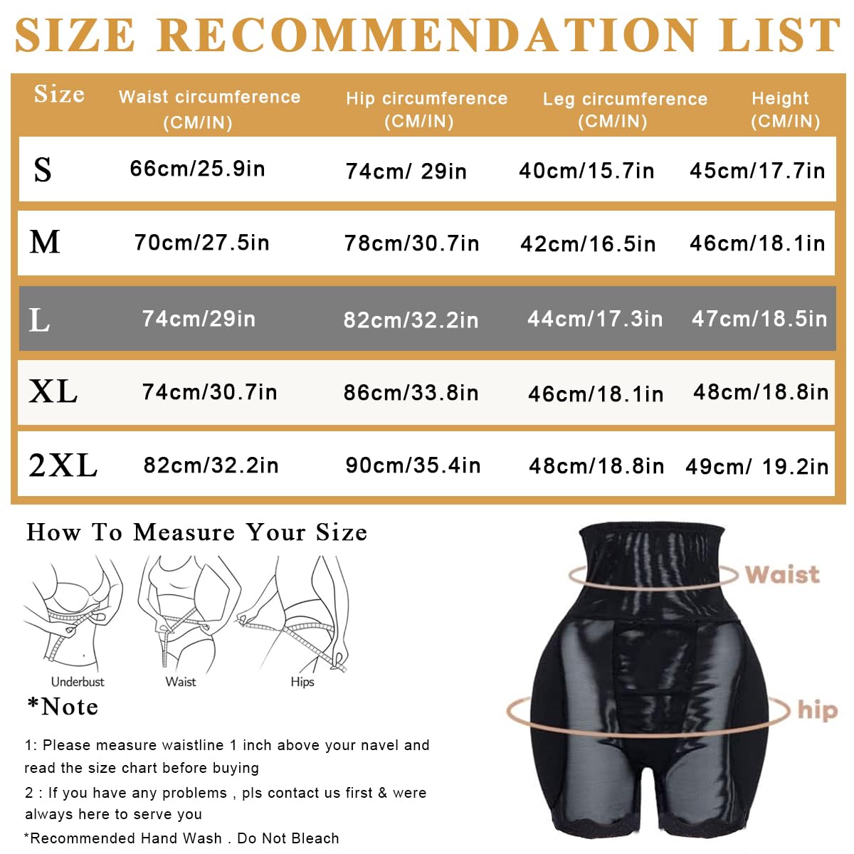 PALAY Hip Pads for Women with High Waist Butt Lifter Design 2PCS Black | 74cm Waist