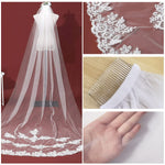 PALAY Bridal Veil for Wedding Bride with 3 m Lace Edge Tulle | White Polyester Accessory
