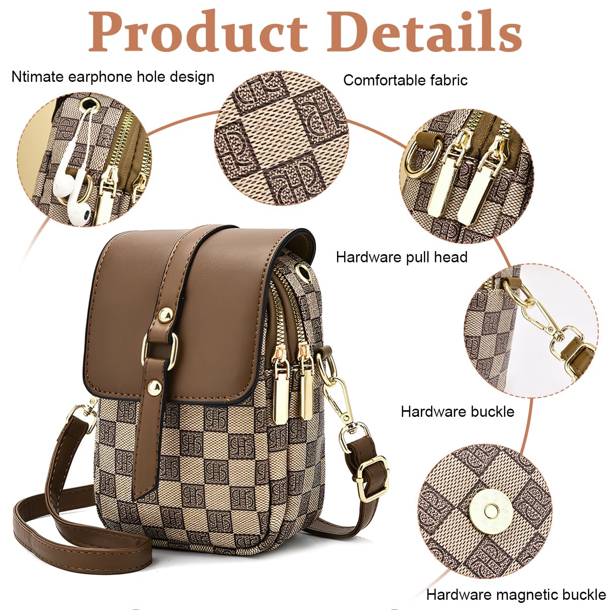 PALAY Sling Bag for Women with Multi Layered Phone Pocket Design Brown PU Leather | 5×2.75×7.8 in 2 PCS
