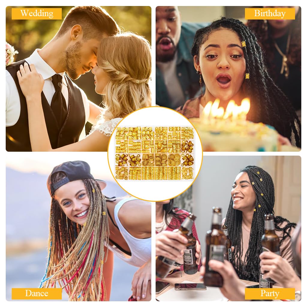 PALAY Hair Jewelry for Braids featuring 220 pcs metal rings and crown charms in gold for women