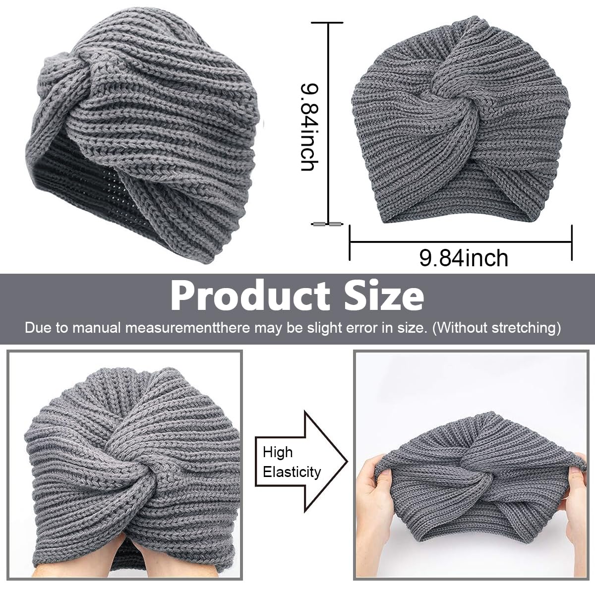 PALAY Womens Winter Turban Beanie Cap for Cold Weather with Crochet Design and Soft Acrylic Knit | Elegant Grey Hat Gift