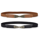PALAY Women Skinny Elastic Stretch Belt for Dresses featuring Metal Buckles and Faux Leather 2 Pack 65cm | Retro Waist Accessory for Ladies