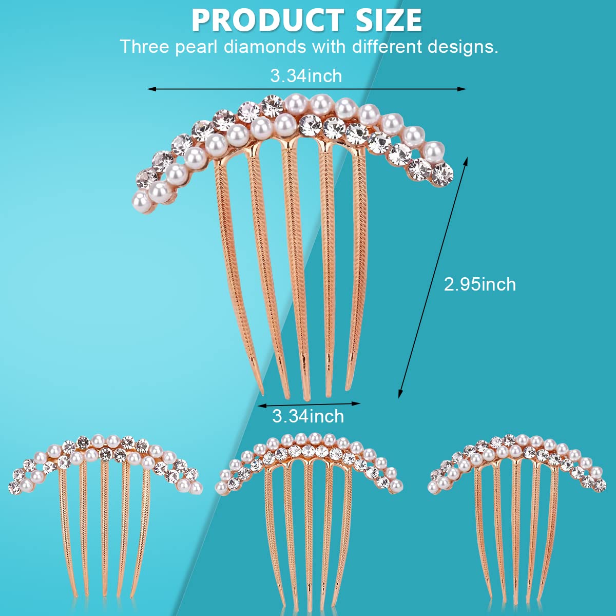 PALAY Pearl Claw Hair Clips Set for Elegant Buns featuring 3 Pcs 7.5×7.8 cm Alloy Pins