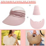 PALAY Sun Hat for Women featuring Wide Brim UV Protection and Pearl Embroidery | Adjustable Beige Visor for Beach and Summer Wear