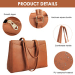PALAY Tote Bag for Women with 15.6 in Laptop Compartment and Waterproof PU Leather | Brown Office Handbag