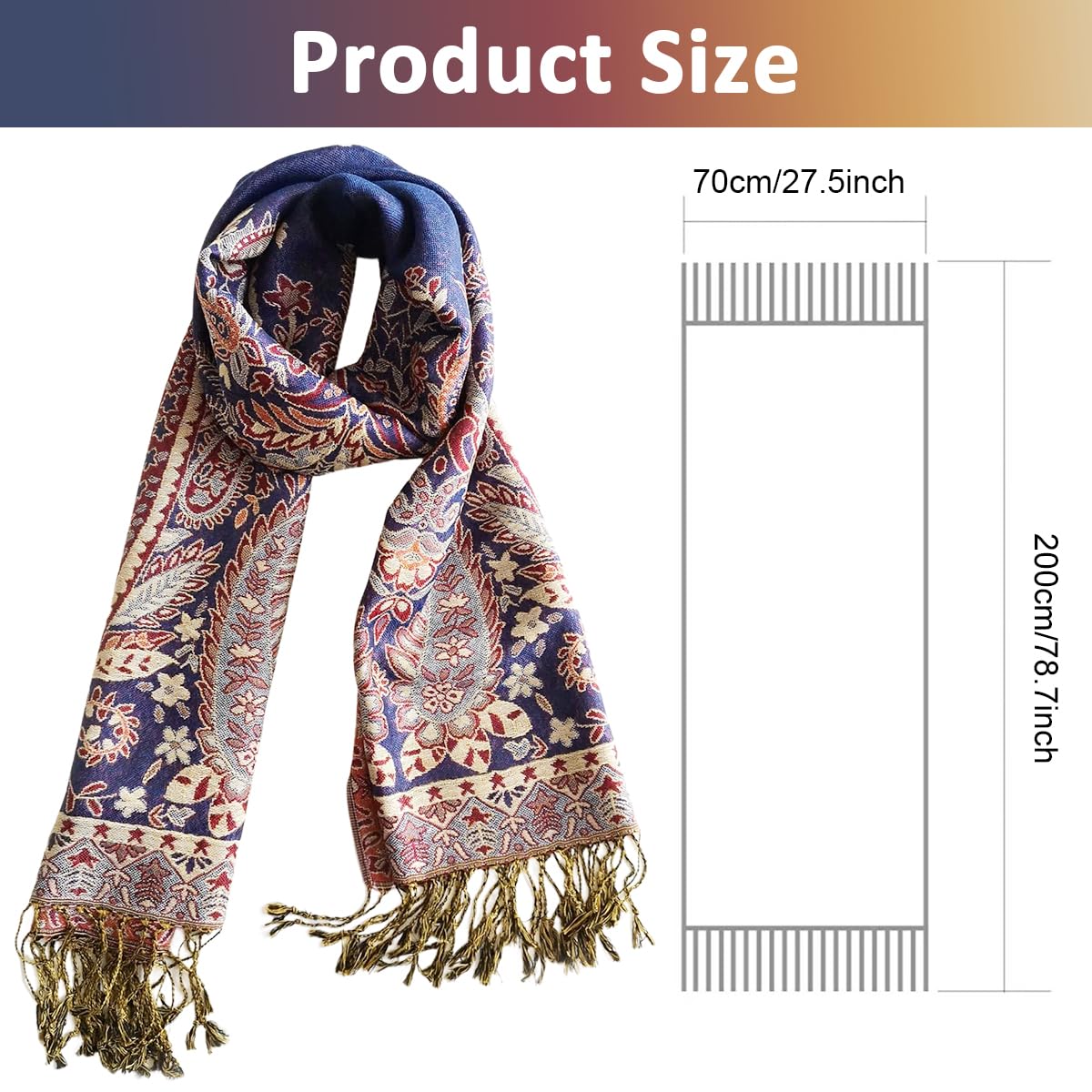PALAY Scarf for Women with Tassels and Jacquard Print 200x70 cm Satin Wrap | Elegant Shawl