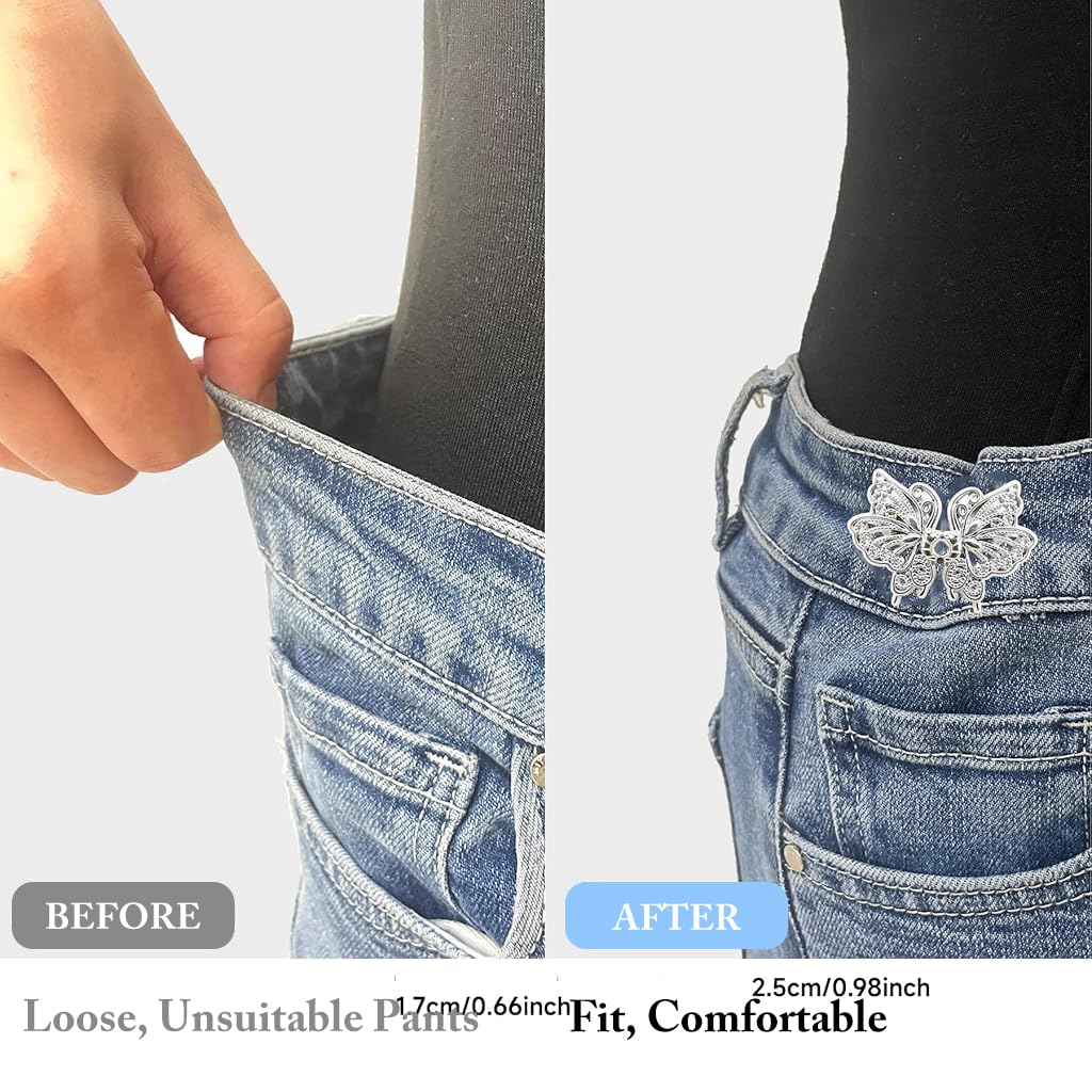 PALAY® Pant Waist Tightener, Butterfly Jeans Buttons for Loose Jeans, Adjustable & Detachable Waist Tightener for Jeans