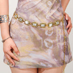 PALAY Belt for Women featuring Adjustable Metal Concho Chain and Crystal Accents in Gold