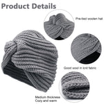 PALAY Womens Winter Turban Beanie Cap for Cold Weather with Crochet Design and Soft Acrylic Knit | Elegant Grey Hat Gift