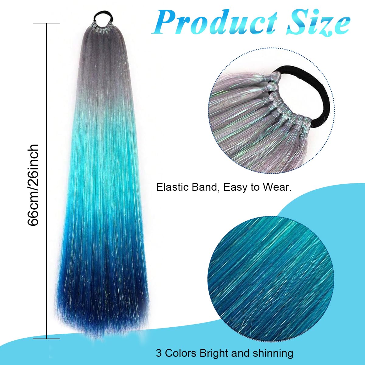 PALAY Ponytail Extension for Daily and Party Hairstyles with Hair Tie 26in Synthetic Fiber | Rainbow Ombre Style for Women and Girls