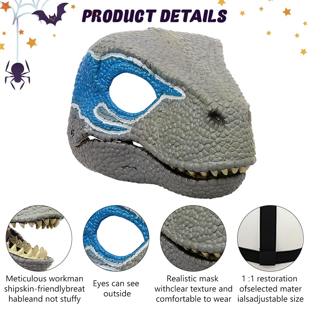 PALAY® Mattel Dominion Velociraptor Blue Dinosaur Mask, Movie-inspired Role Play with Opening Jaw, Realistic Design Cosplay mask