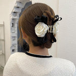 PALAY Large Bow Hair Claw Clip for Women with Camellia Flower Design and Strong Hold | Black
