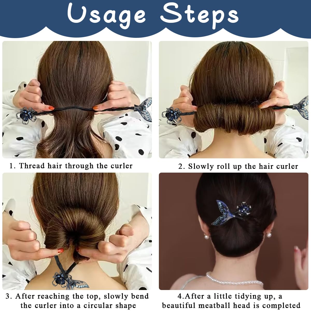 PALAY® Magic Hair Bun Maker for Hair Mermaid Tail Rhinestone Hair Bun Accessories for Women Elegant Hair Accessories for Women Flower Twist Hair Bun Shaper for Medium Thick Hair