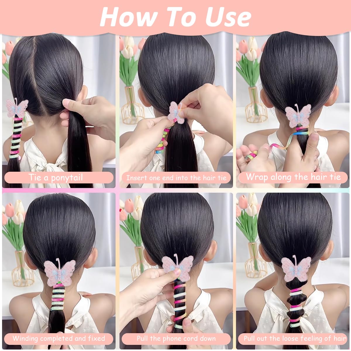 PALAY Braids Hair Ties for Girls with 7cm Spiral Wire | 4pcs Spring Ponytail Accessories