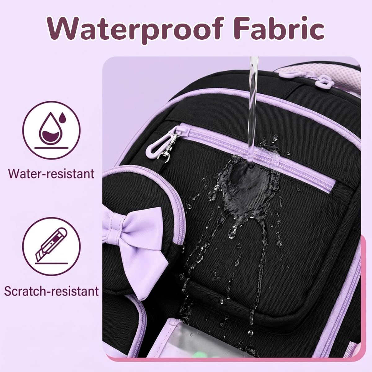 PALAY Purple School Trolley Backpack for Girls with Wheels