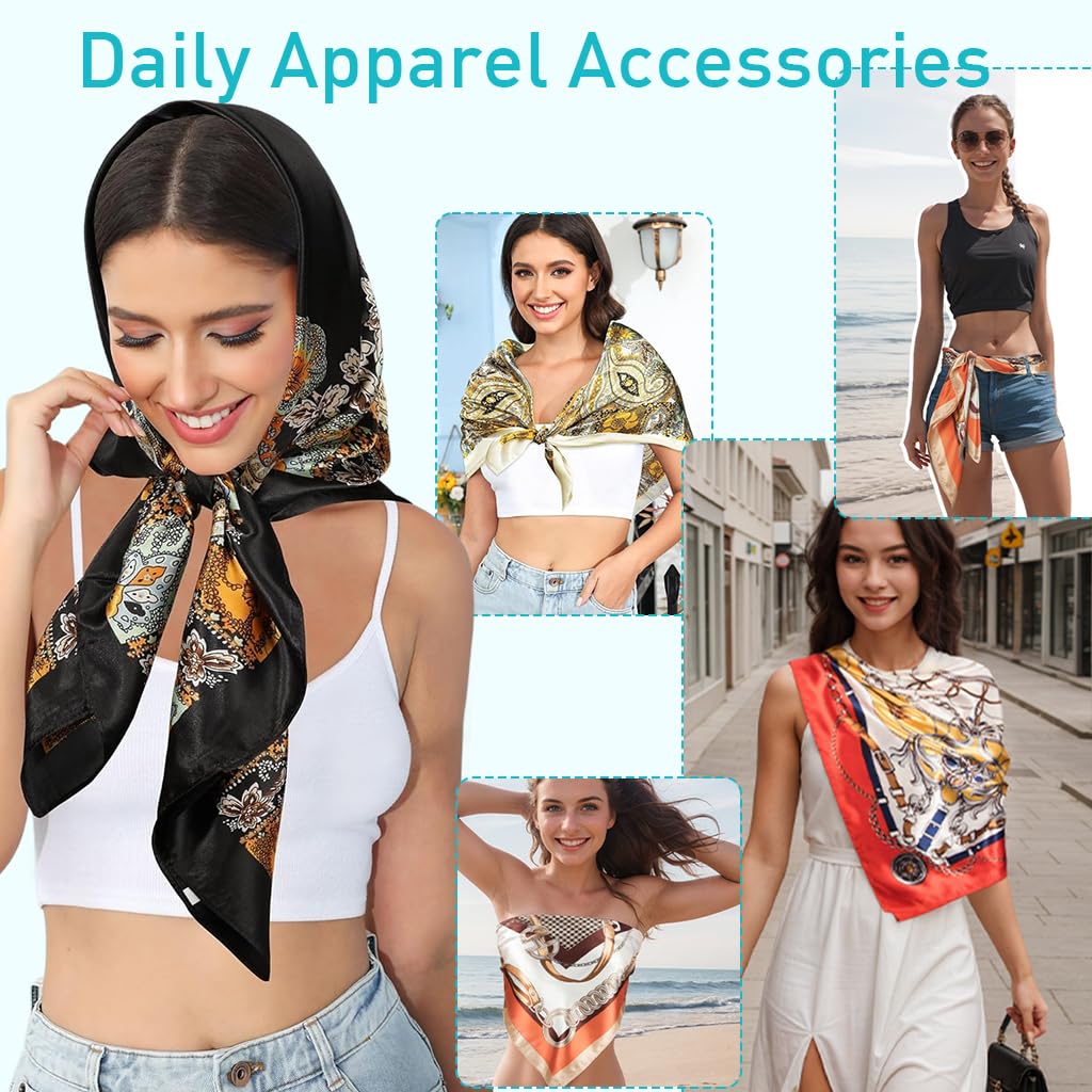 PALAY Silk Scarf for Women 3Pcs 35x35in Set with Satin Fabric and Fashion Prints | Gift Idea