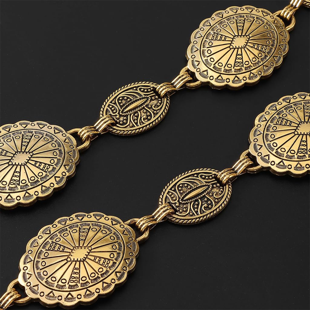 PALAY Waist Belt for Women featuring Golden Metal Concho Disks and Adjustable Fit | Boho Fashion Accessory for Sarees Dresses and Jeans