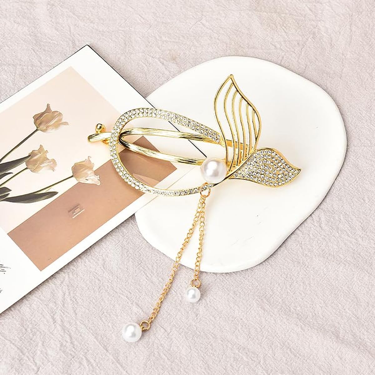 PALAY Hair Clip for Women with Mermaid Tail and Faux Pearl Design | Alloy Non Slip Claw