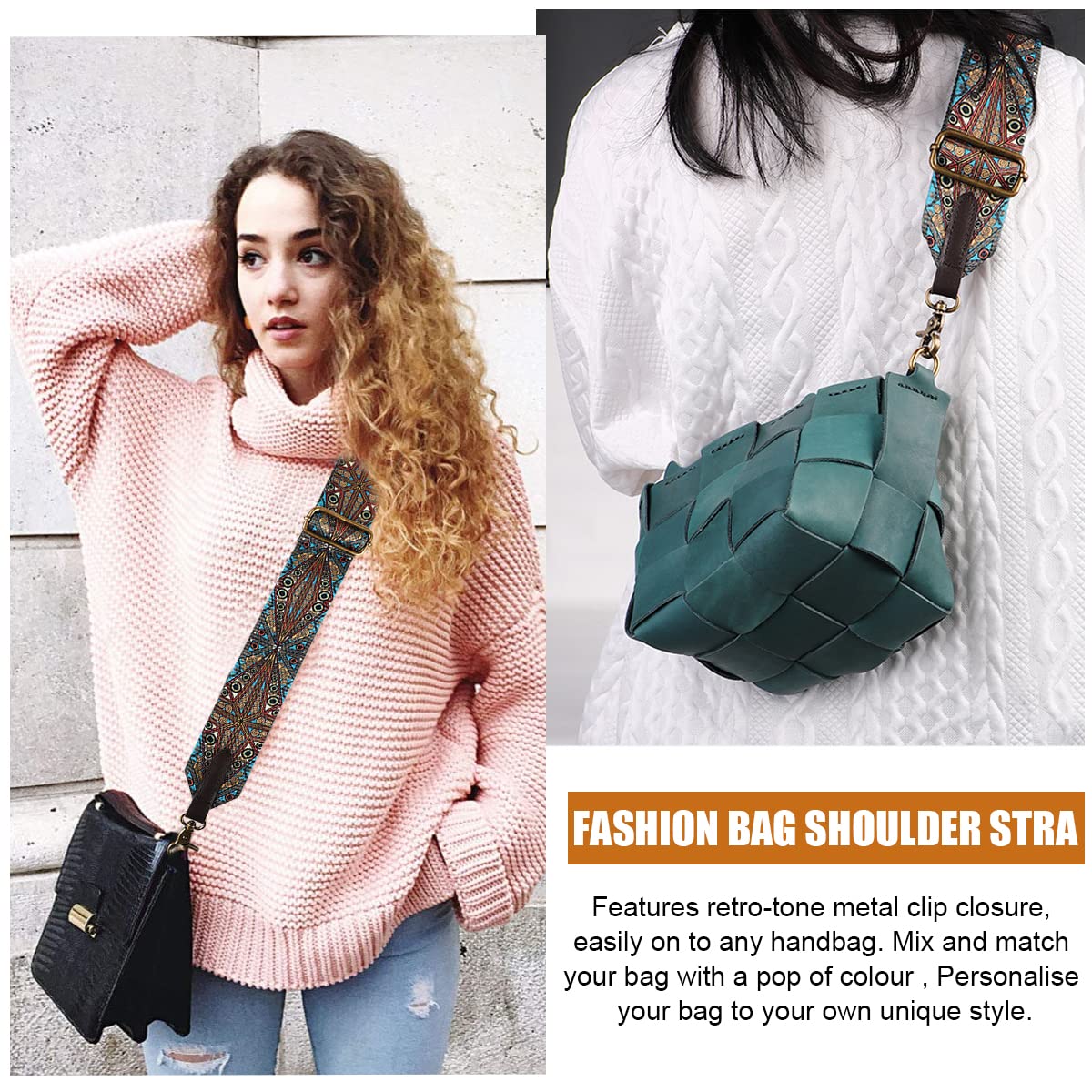 PALAY Purse Strap Replacement for Handbag and Travel Bag with 59in Adjustable Canvas Width 1.9in featuring Retro Tone Metal Clip Closure | Stylish Shoulder Sling