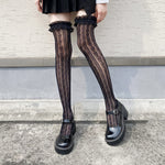 PALAY Lace Knee Length Socks for Women featuring 22.44 in Length and Ruffled Mesh | Black One Pair