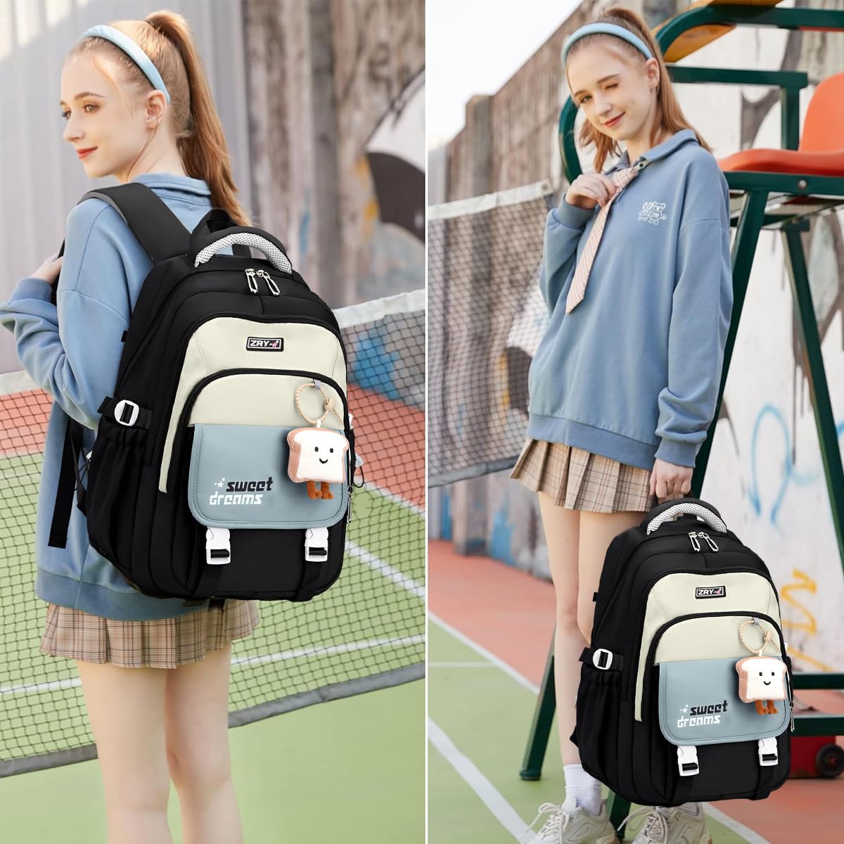 PALAY School Backpack for Students with 3 Zip Compartments and Padded Shoulder Straps | Khaki Casual Style