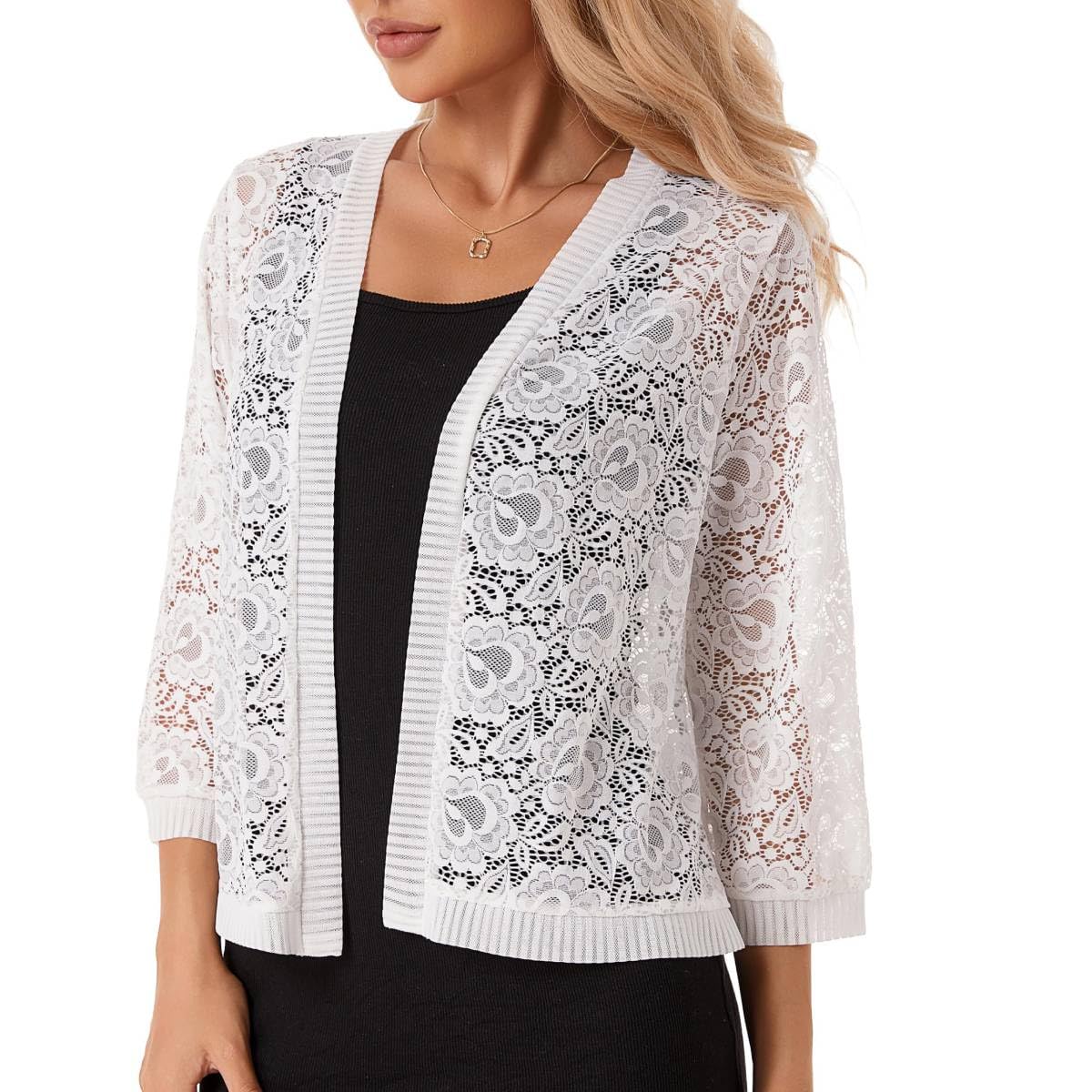 PALAY Womens Lace Cardigan for Summer Outfits featuring 3/4 Sleeves and Open Front Design