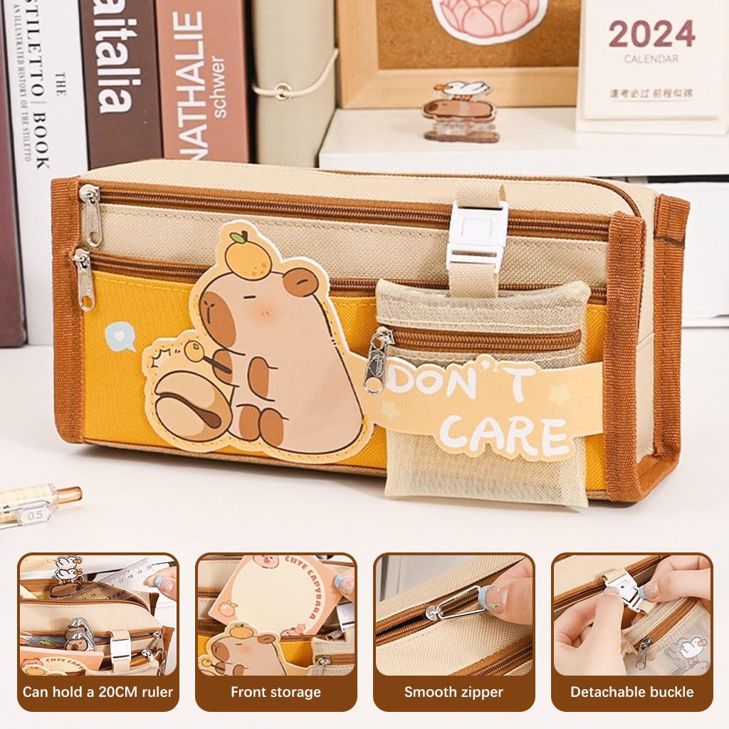 PALAY® Capybara Stationery Set for Students & School Gift, 64 Pcs Adorable Cartoon Supplies with Pens, Pencil Bag, Stickers, Correction Tape, Sticky Notes & Capybara Backpack Charm