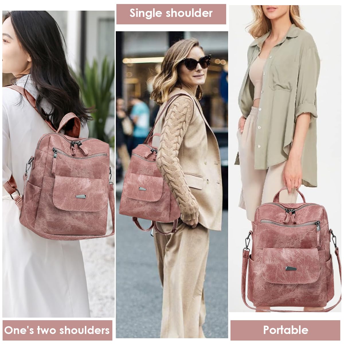 PALAY PU Leather Backpack for Travel with 12x11 in Large Capacity and Back Zipper Pocket | Vibrant Pink Style for Women