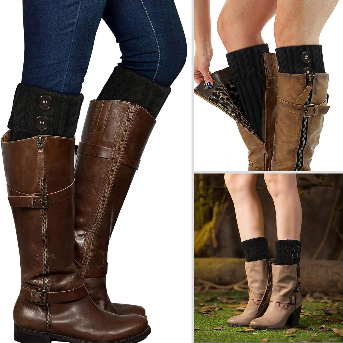 PALAY Winter Leg Warmers for Women featuring Crochet Knitted Acrylic Design | 1 Pair Black