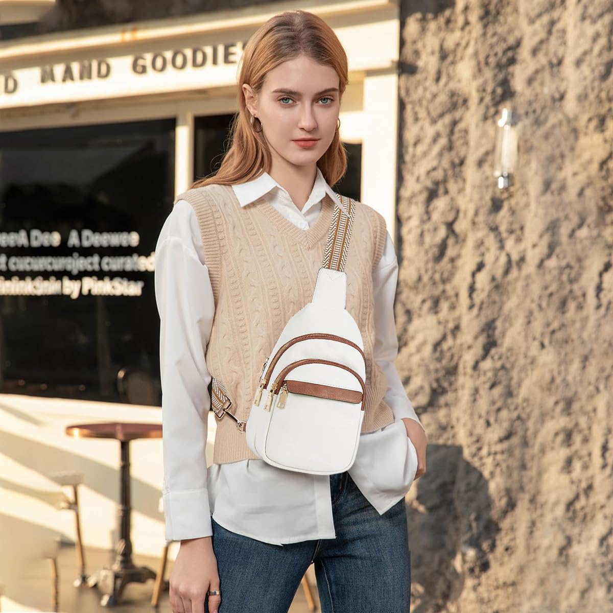 PALAY Chest Bag for Women with Triple Zipper Layers and Adjustable Strap | PU Leather 6.69x3.15x10.24 in