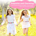 PALAY Girls Belt Set with Metal Buckle 90cm Length PU Leather Glitter Pink Rainbow for 6–12