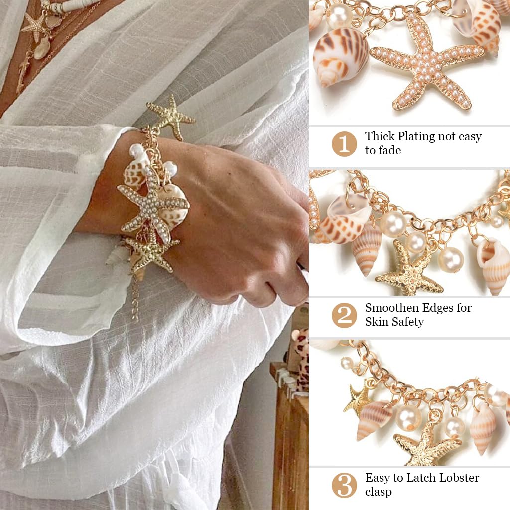 PALAY® Bracelet for Women and Girls Seashell Exotic Boho Adjustable Chain