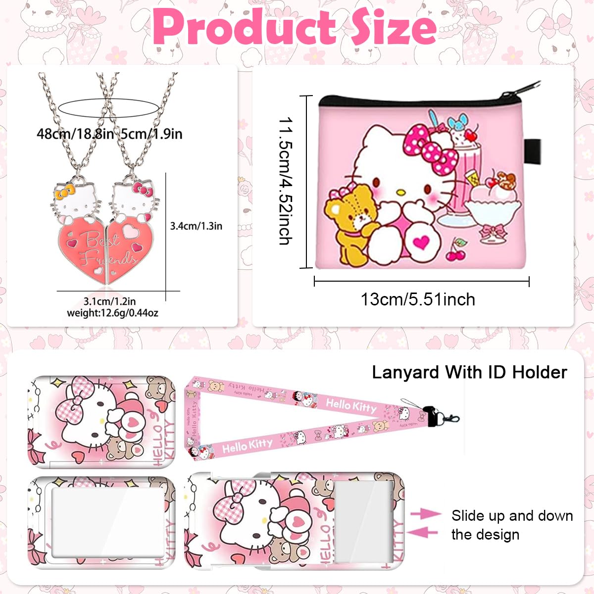 PALAY® Cute Kitty Kawaii Stationery Set, 12Pcs Sanrio Stationery Stuff Gift Set Including Drawstring Bag Coin Wallet Bracelet Keychain Necklaces Button Pins Stickers Lanyard for Kids Adults